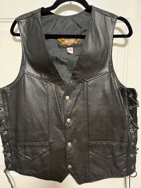 Universal Black Leather Vest with Side Lace-Up Panels